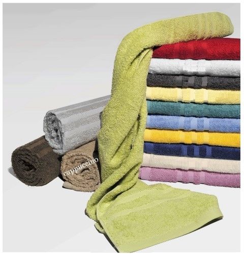 Handdoek 70 cm x 200 cm Wit (00), Geel (11), Vanille (14), Rood (33), Mandarijn - Oranje (38), Oudroze (39), Marineblauw (51), Lichtblauw (53), Petrol (54), Ecru (70), Choco (71), Cappuccino (75), Limoen (82), Zilvergrijs (90) en Antraciet (91).