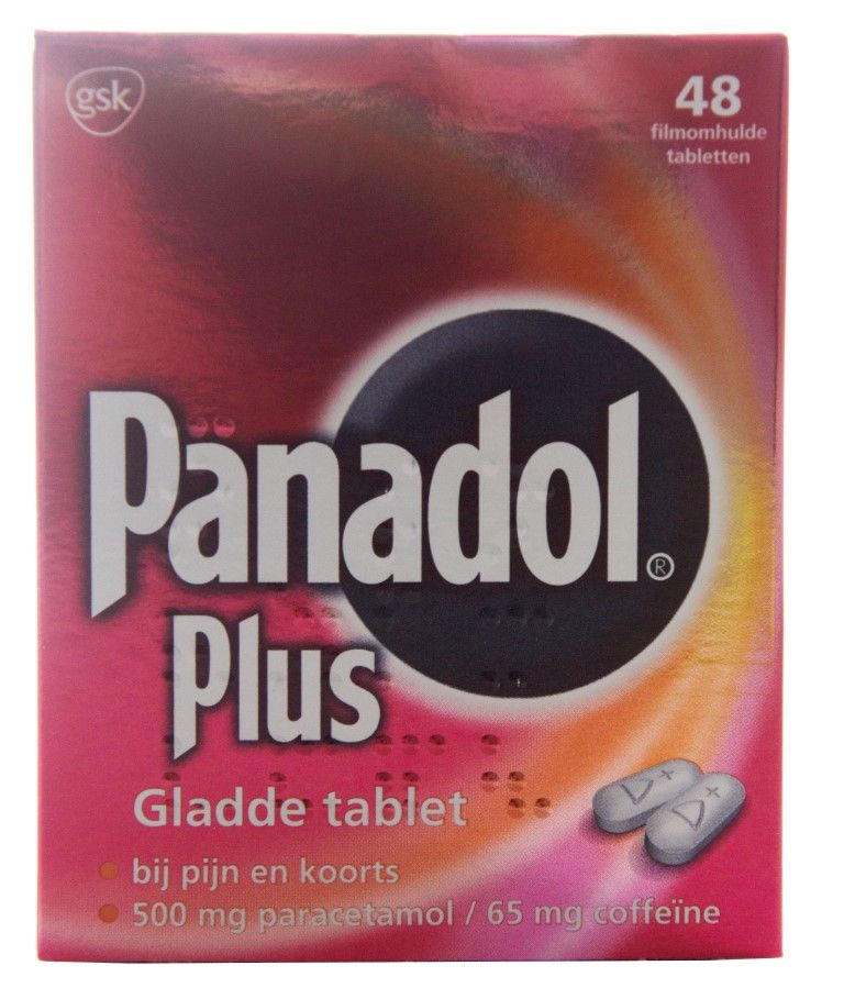 Panadol Plus, gladde tablet à 48 stuks bevat paracetamol en coffeïne