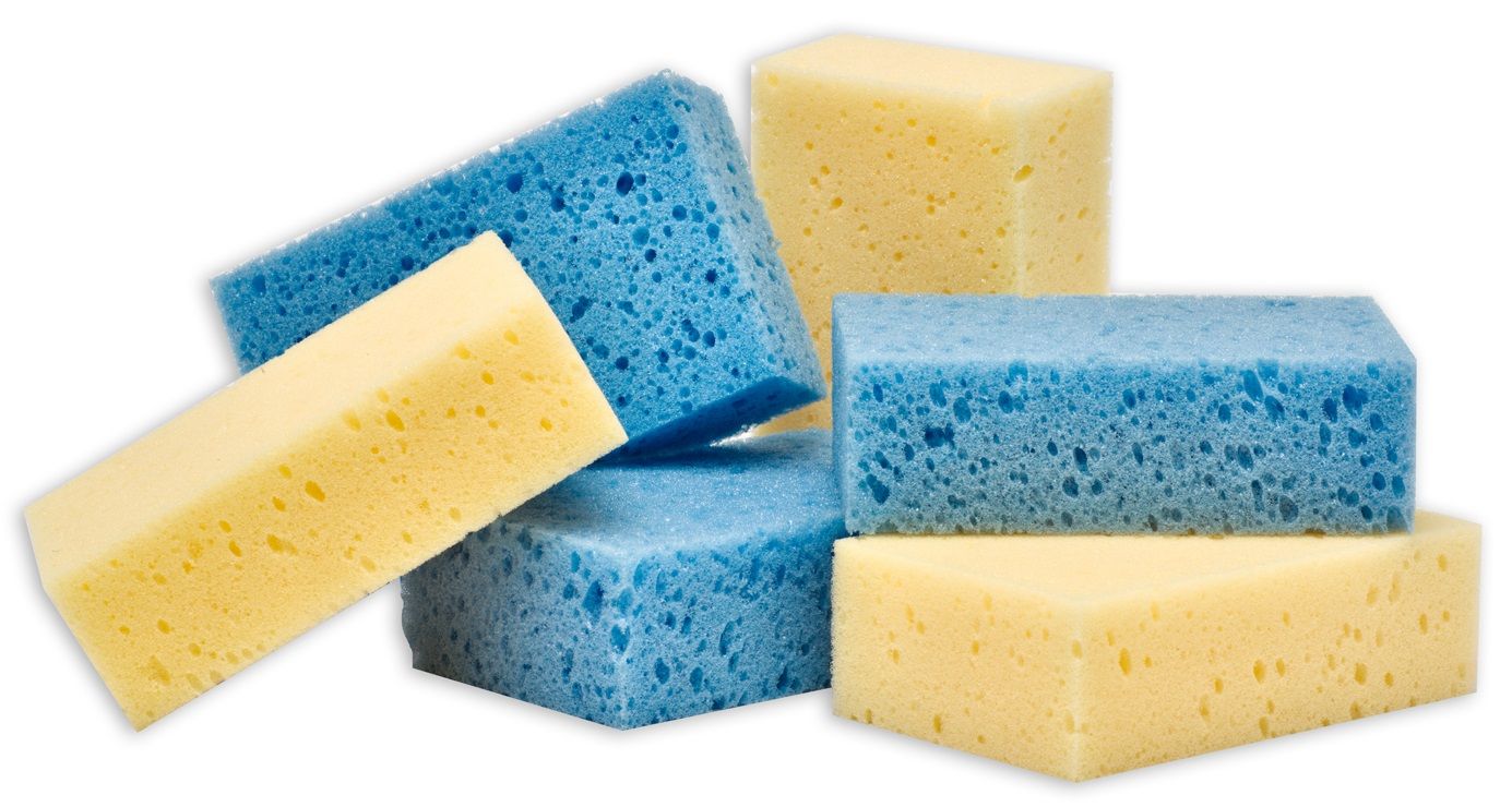 Spons voor sportverzorging gele en blauwen bij elkaar